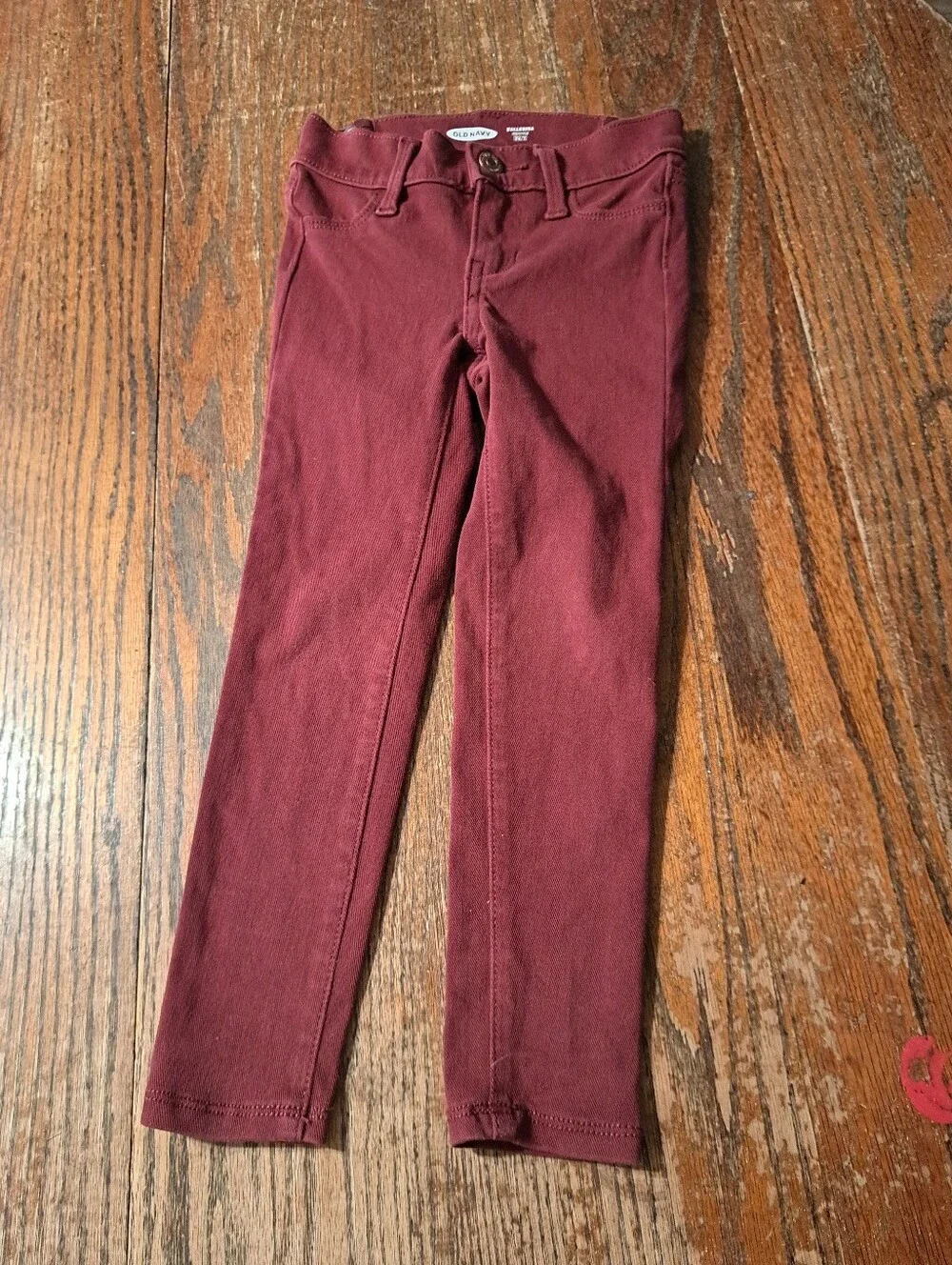 Old Navy Ballerina Jeggings Girl Maroon Burgundy Skinny Fit Pull On Pants Size 5